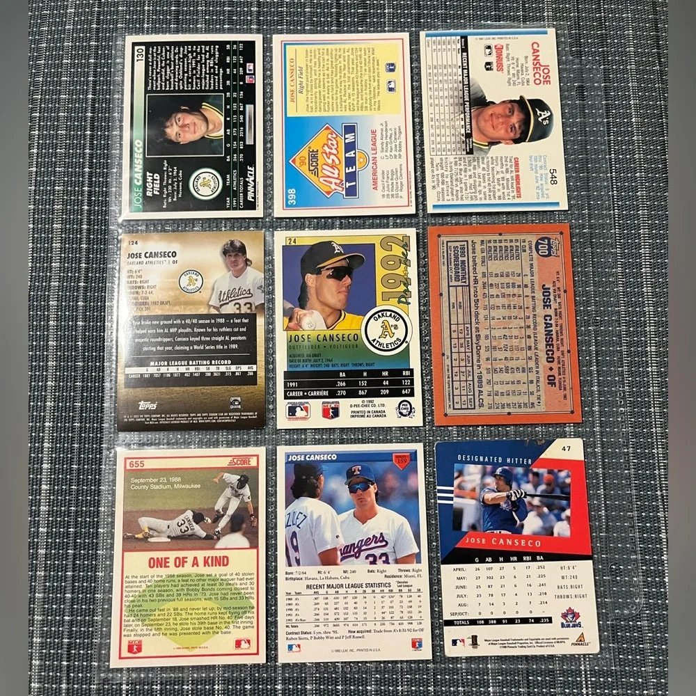 ⚾️ Jose Canseco MLB Baseball Sports Trading Cards, Lot of 9